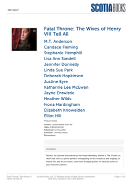 Fatal Throne: the Wives of Henry VIII Tell All M.T