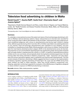 Television Food Advertising to Children in Malta