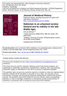 Zeeland and Its Nobility in the Late Middle Ages