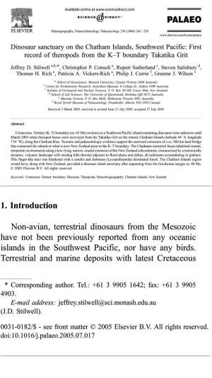 1. Introduction Non-Avian, Terrestrial Dinosaurs from the Mesozoic Have