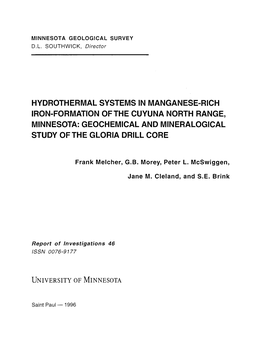 Hydrothermal Systems in Manganese-Rich Iron-Formation Ofthe Cuyuna North Range, Minnesota: Geochemical and Mineralogical Study of the Gloria Drill Core