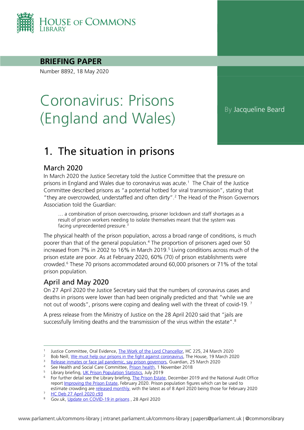 Coronavirus: Prisons (England and Wales)