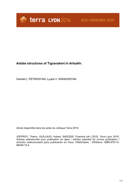 Adobe Structures of Tigranakert in Artsakh