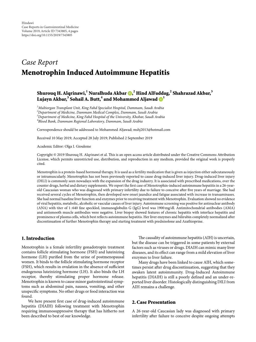 Case Report Menotrophin Induced Autoimmune Hepatitis