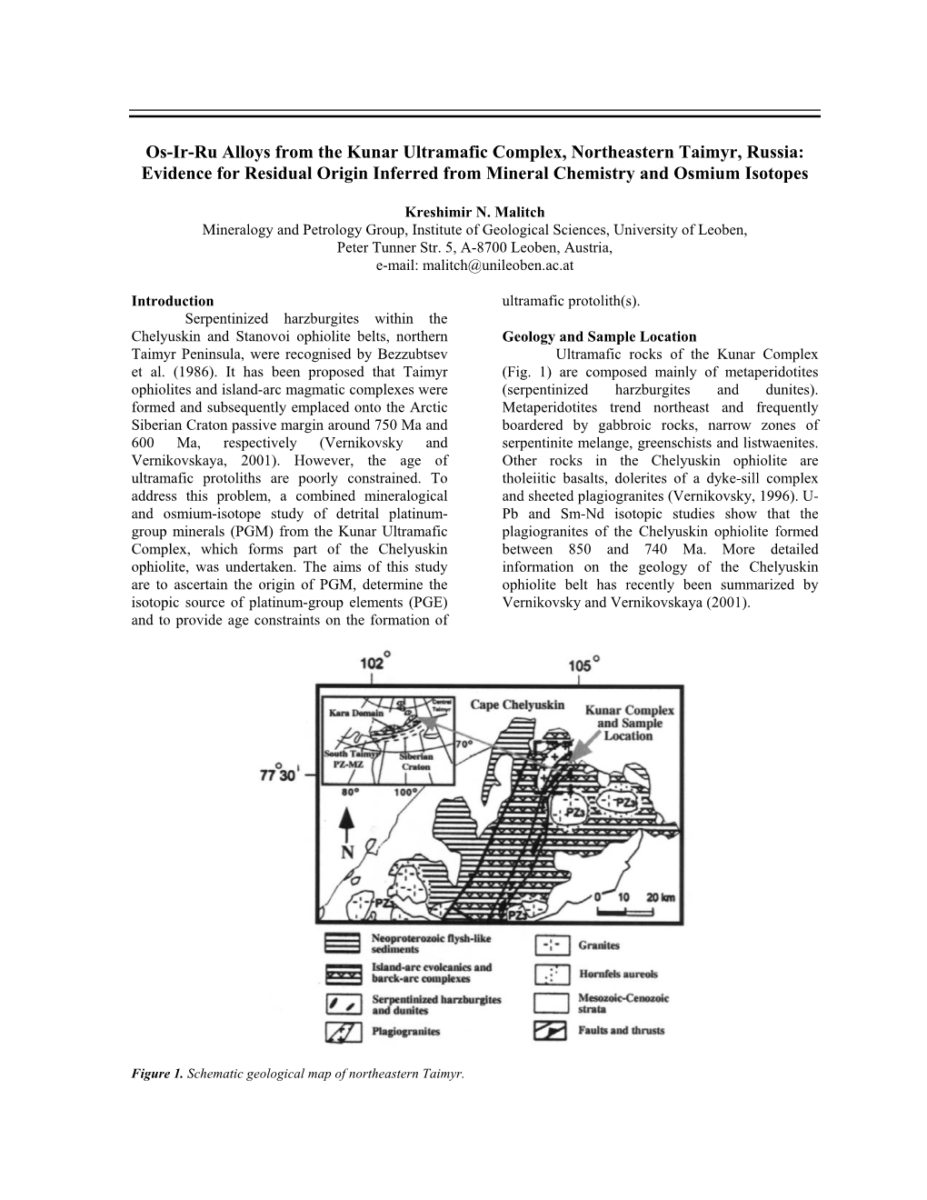 Os-Ir-Ru Alloys from the Kunar Ultramafic Complex, Northeastern Taimyr, Russia: Evidence for Residual Origin Inferred from Mineral Chemistry and Osmium Isotopes