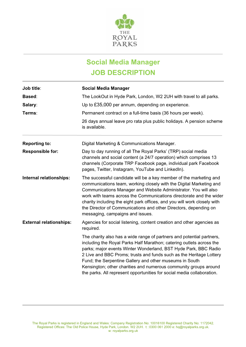 Social Media Manager JOB DESCRIPTION