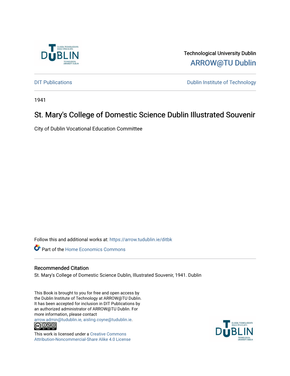 St. Mary's College of Domestic Science Dublin Illustrated Souvenir