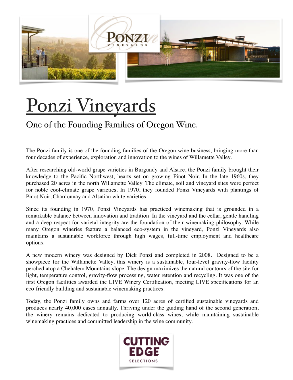 Ponzi Vineyards One of the Founding Families of Oregon Wine
