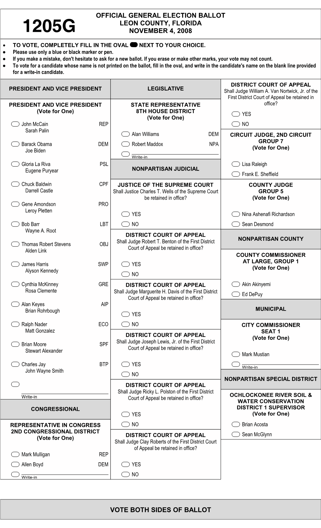 Vote Both Sides of Ballot Official General Election