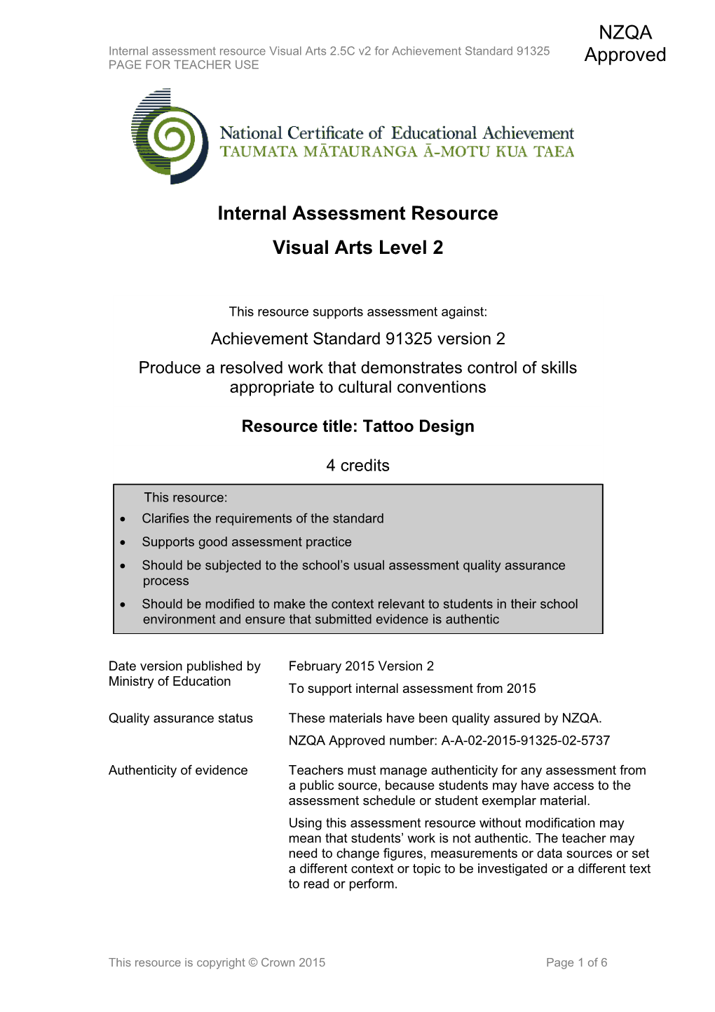 Level 2 Visual Arts Internal Assessment Resource