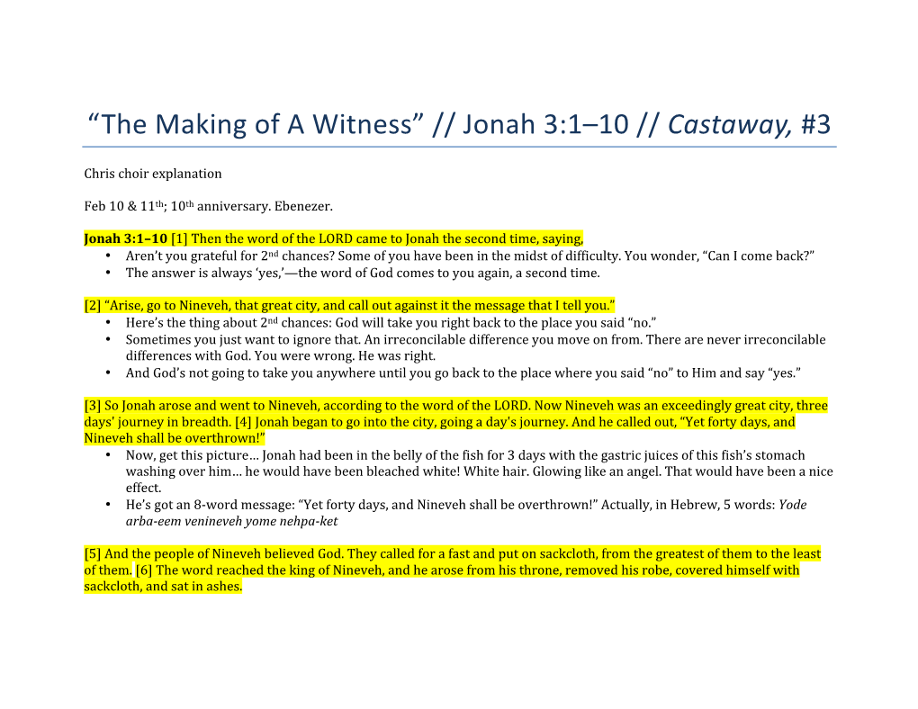 “The Making of a Witness” // Jonah 3:1–10 // Castaway, #3