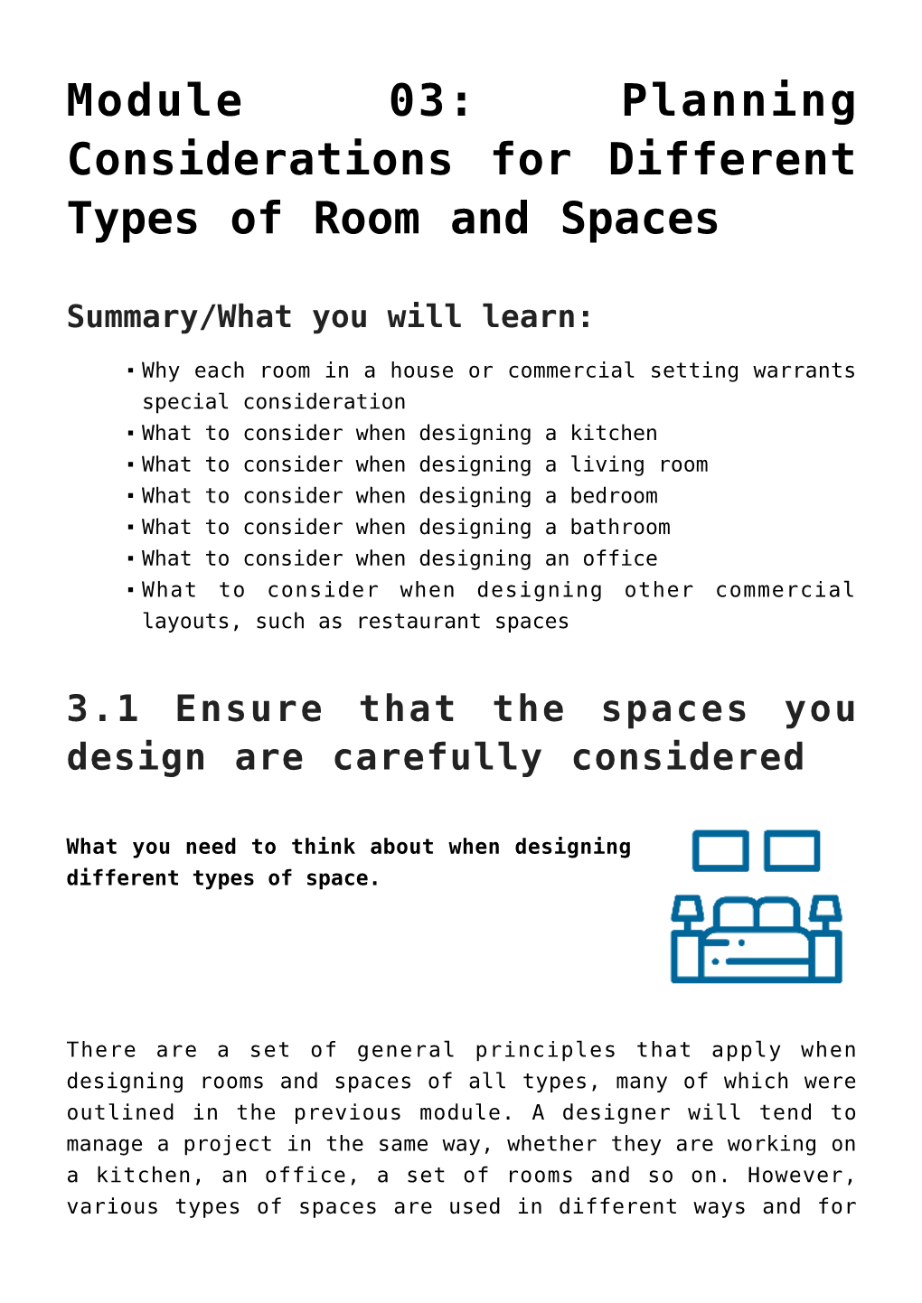 Planning Considerations for Different Types of Room and Spaces