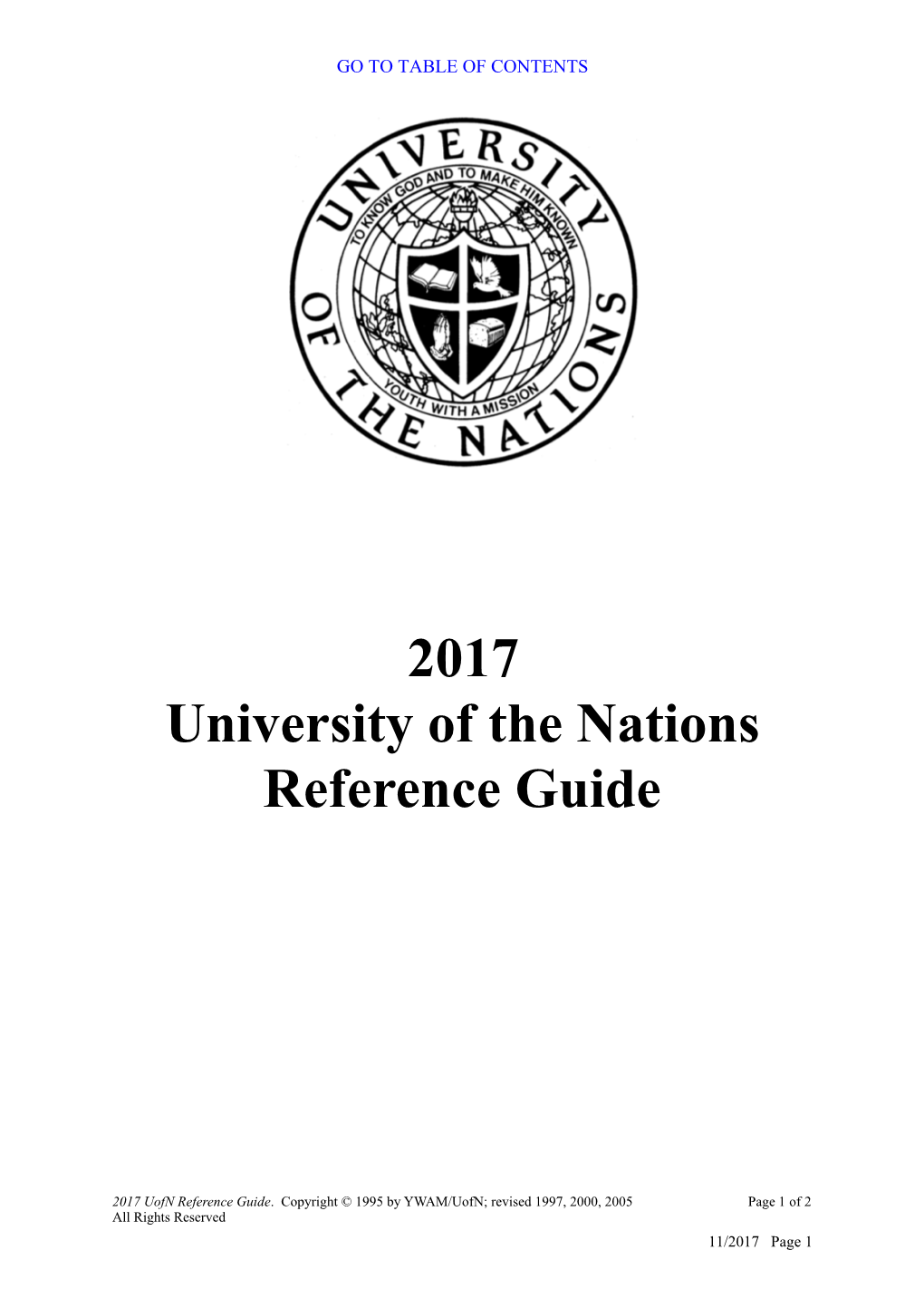 2017 University of the Nations Reference Guide