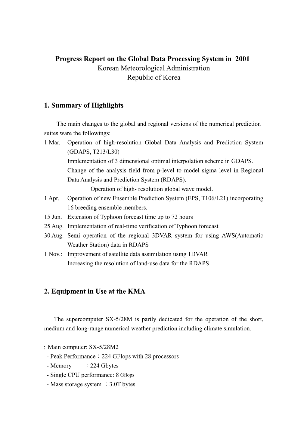 Numerical Weather Prediction System 2000