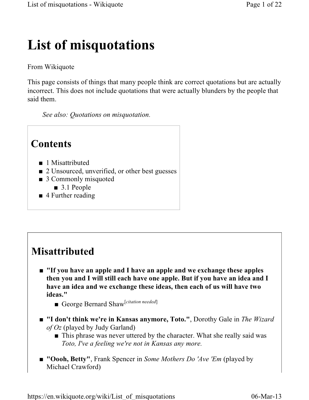 List of Misquotations - Wikiquote Page 1 of 22