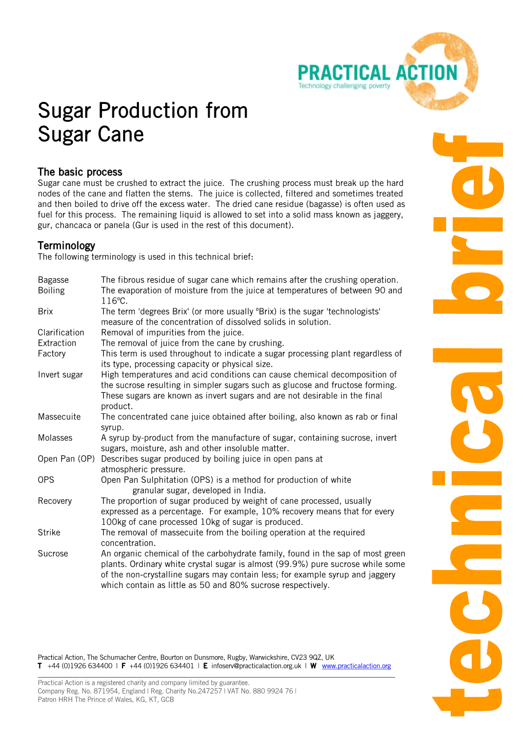 Sugar Production from Sugar Cane