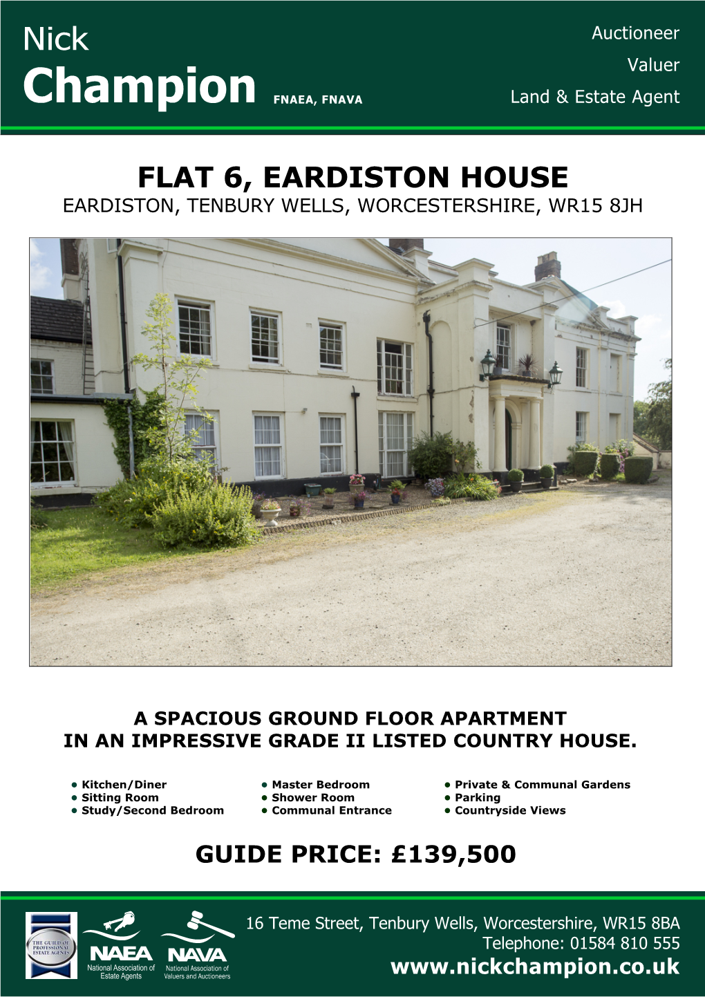Flat 6, Eardiston House Eardiston, Tenbury Wells, Worcestershire, Wr15 8Jh