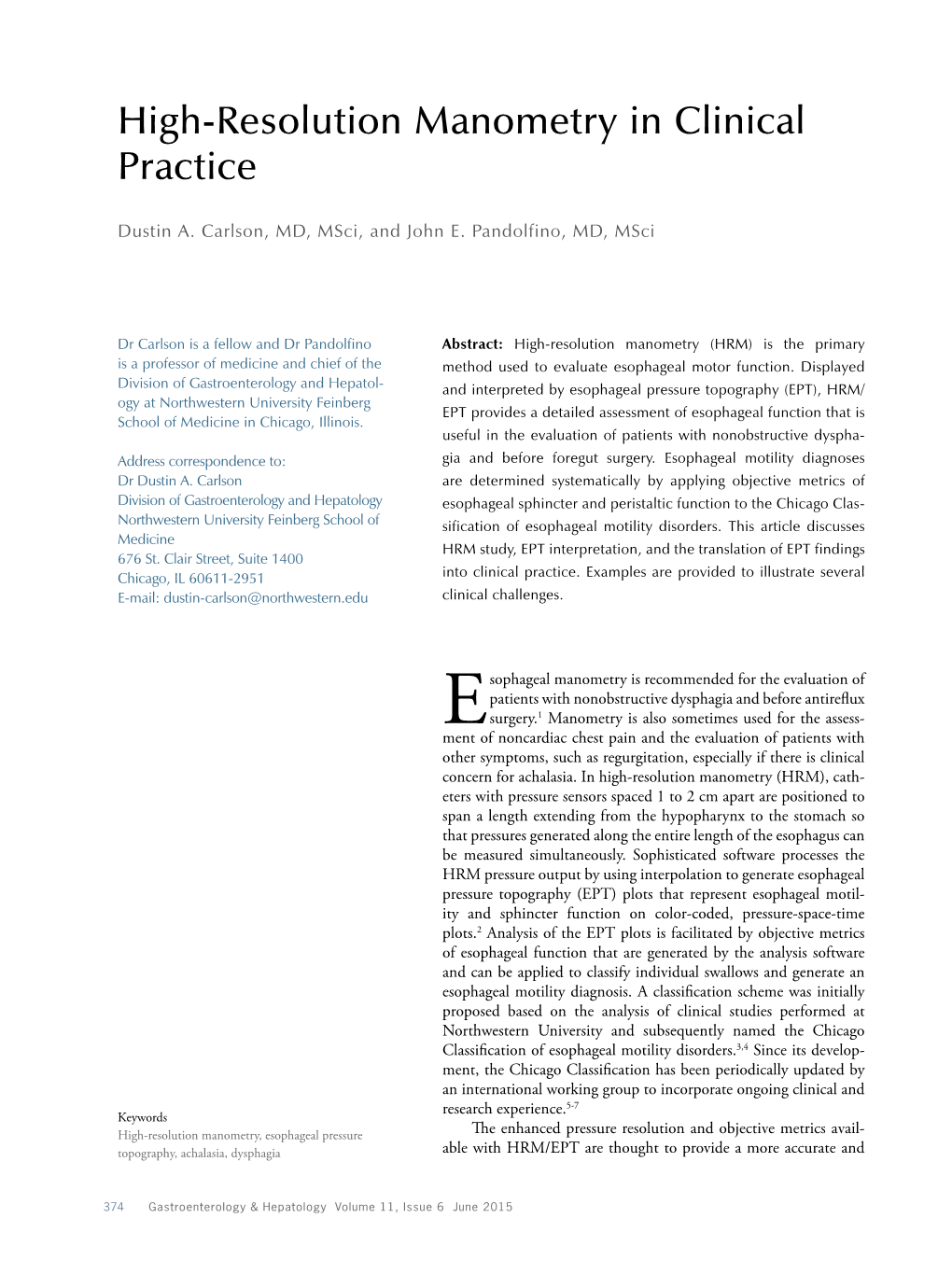 High-Resolution Manometry in Clinical Practice