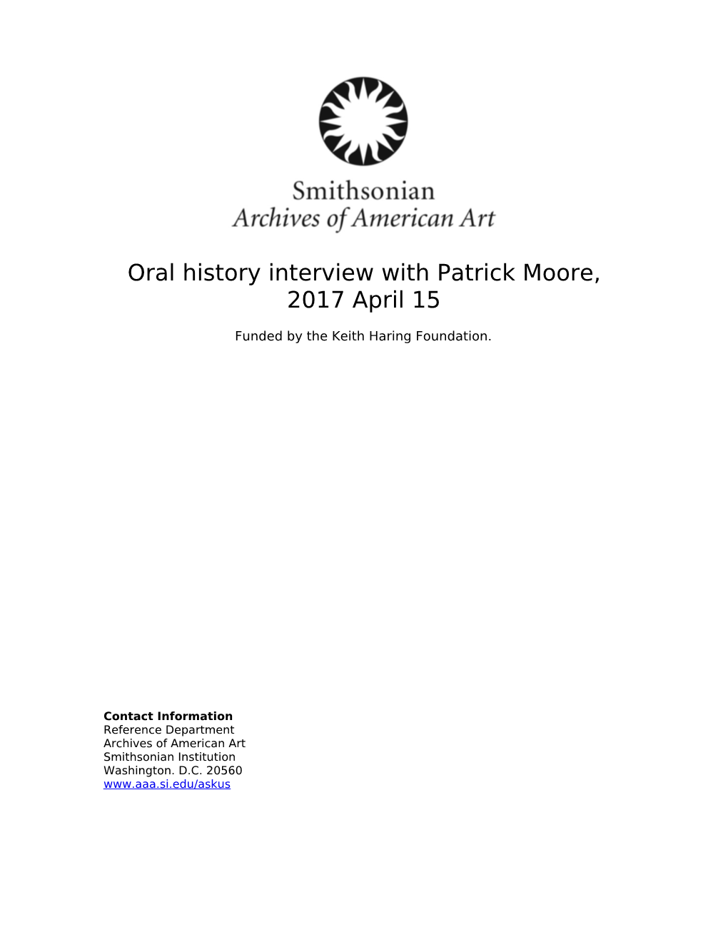 Oral History Interview with Patrick Moore, 2017 April 15