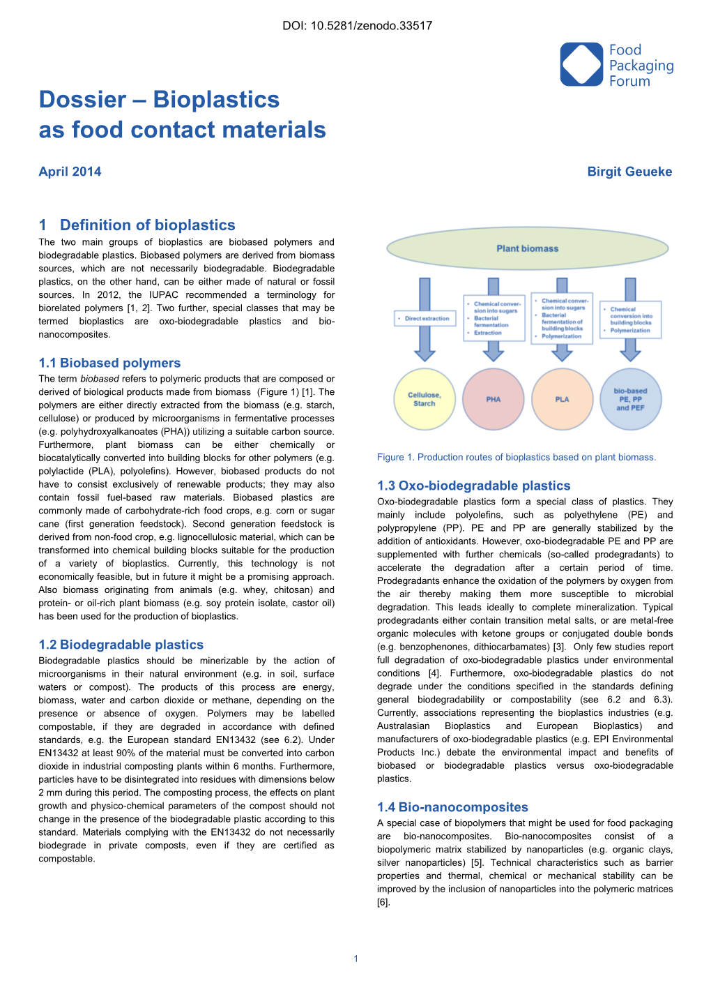 Dossier – Bioplastics As Food Contact Materials