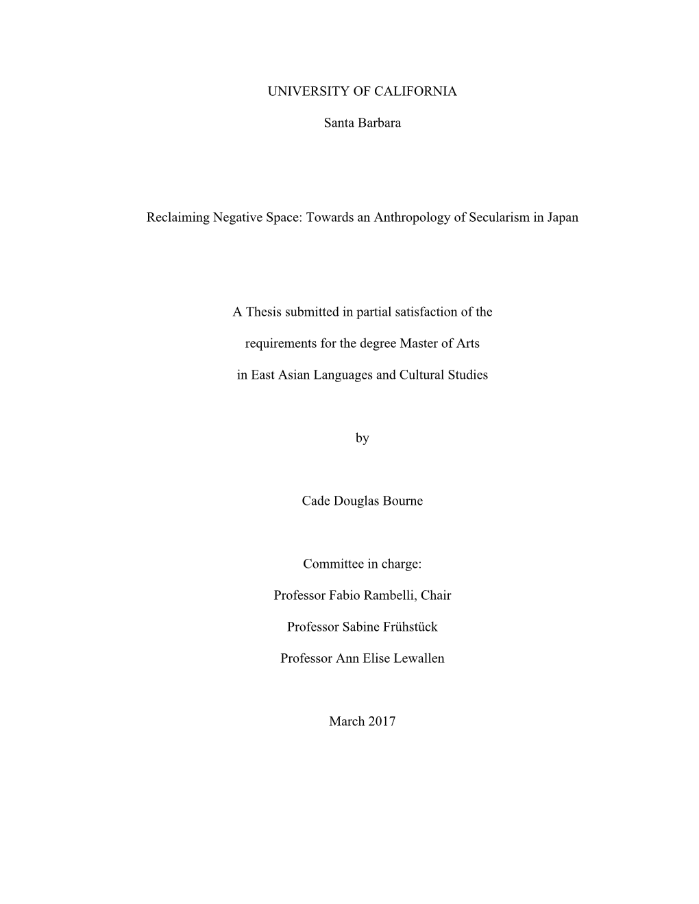 Towards an Anthropology of Secularism in Japan a Thesis Submit