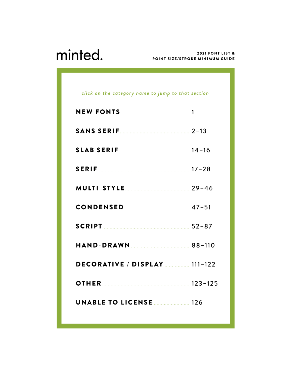 Minted Font List PDF