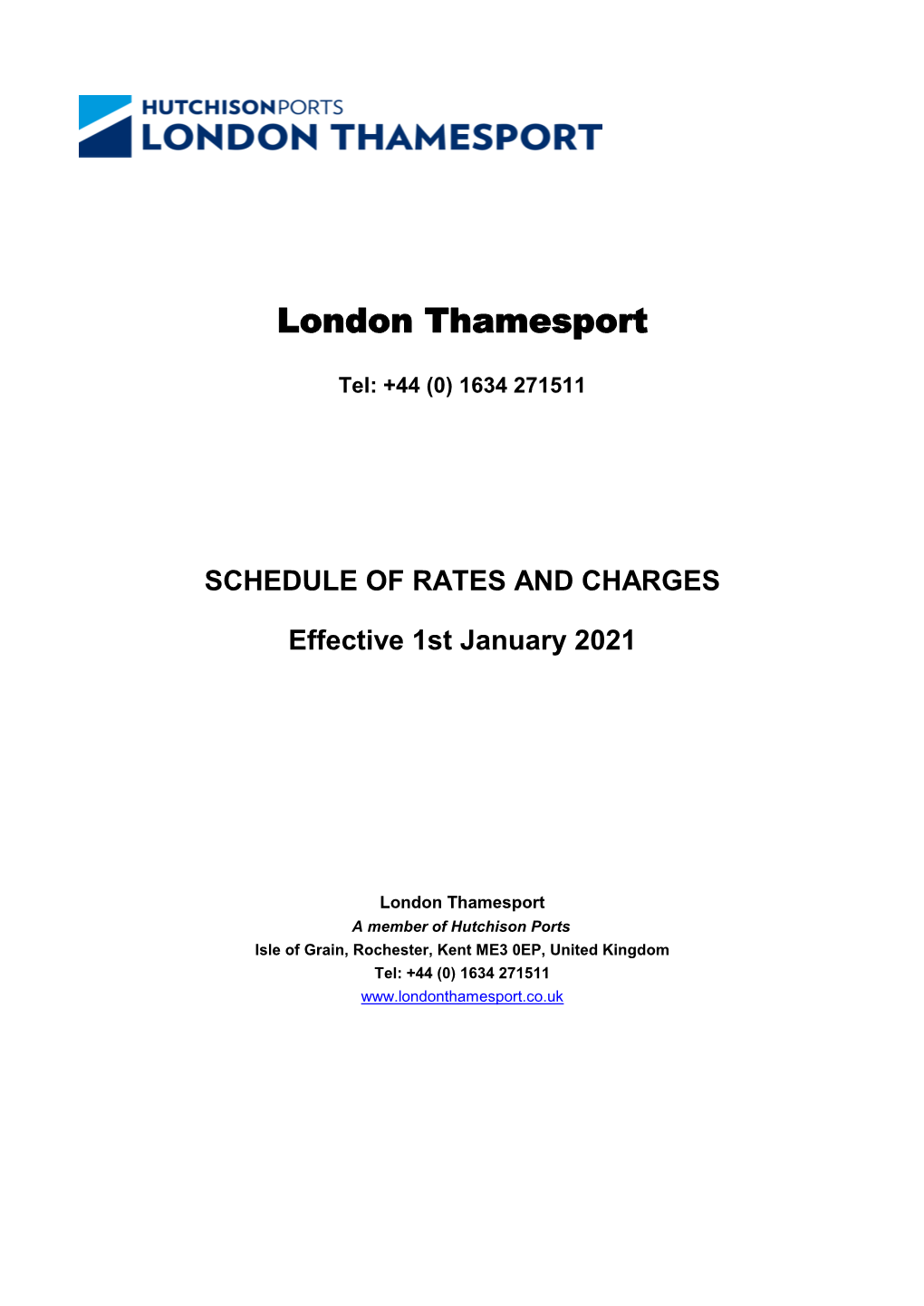 London Thamesport Tariff
