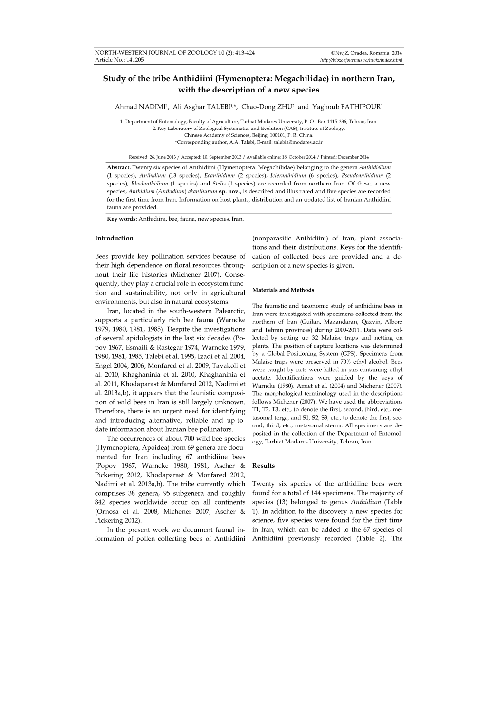 Hymenoptera: Megachilidae) in Northern Iran, with the Description of a New Species