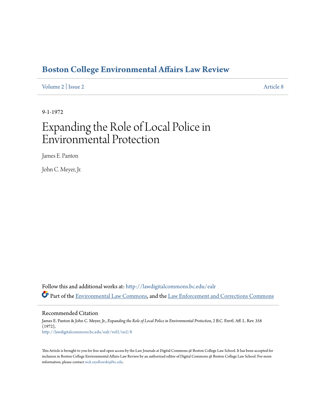 Expanding the Role of Local Police in Environmental Protection James E