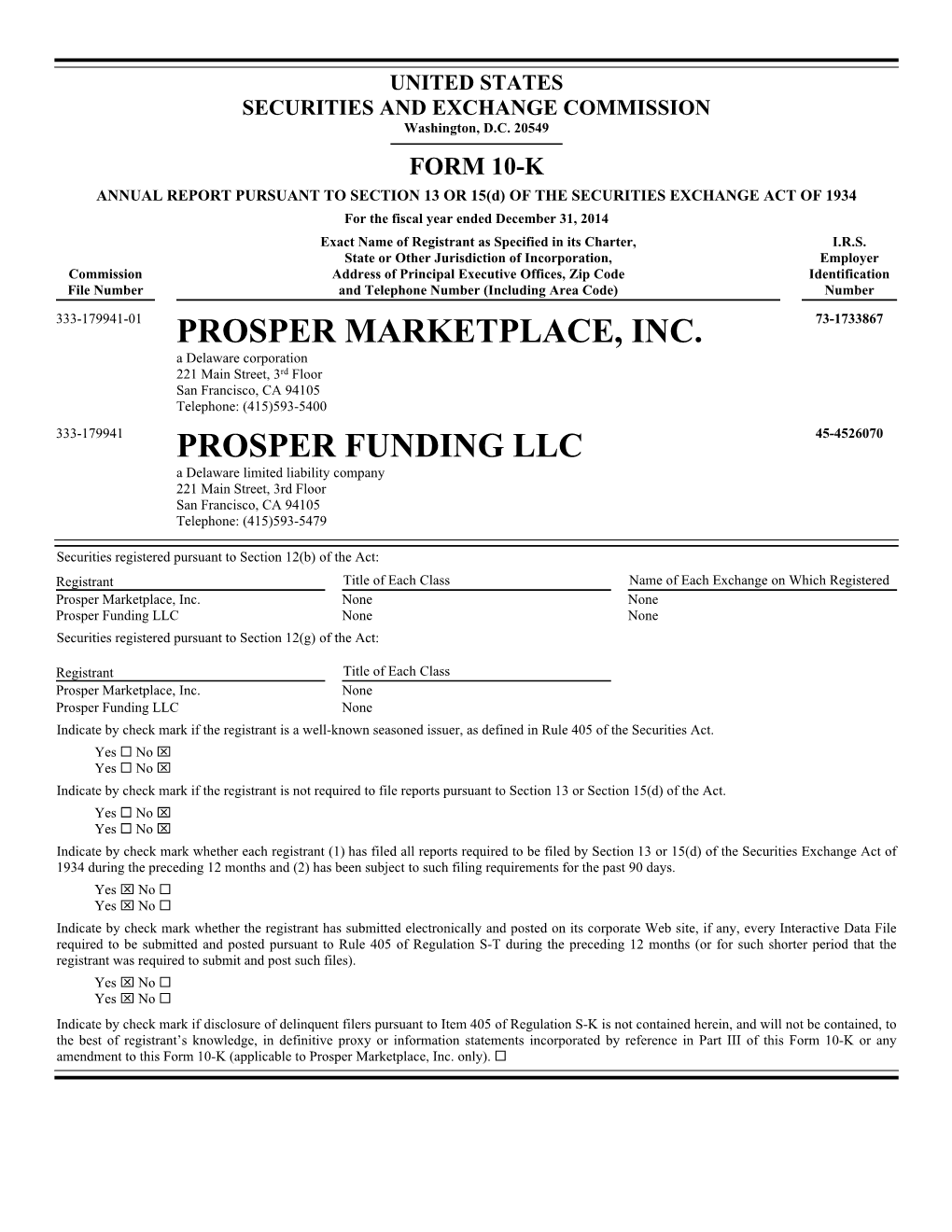 Prosper Marketplace, Inc. Prosper Funding