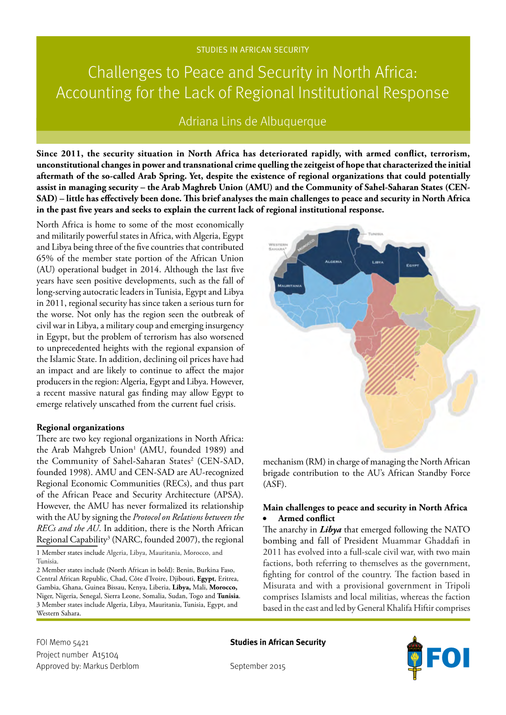 Challenges to Peace and Security in North Africa: Accounting for the Lack of Regional Institutional Response