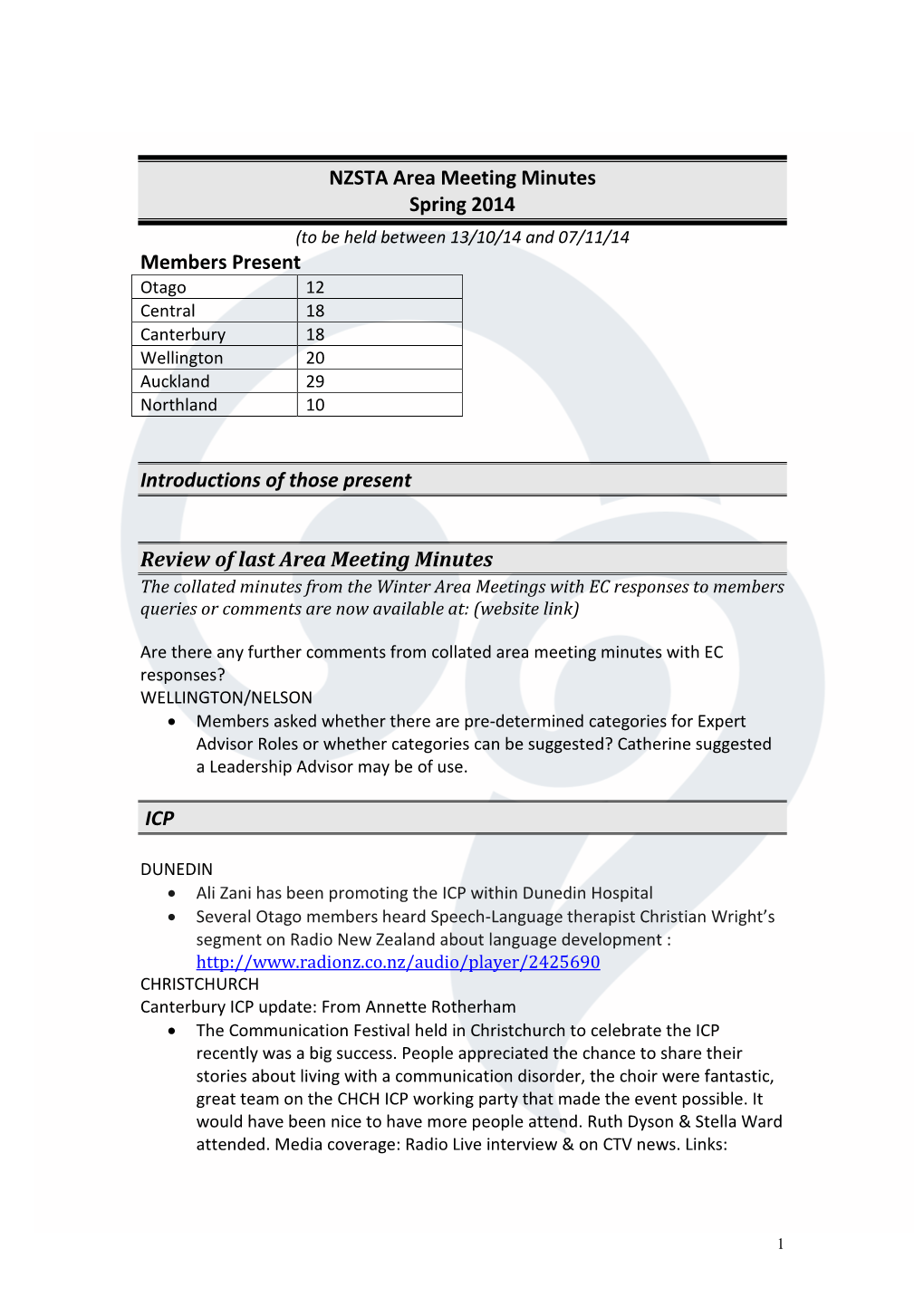 NZSTA Area Meeting Minutes Spring 2014 Members Present