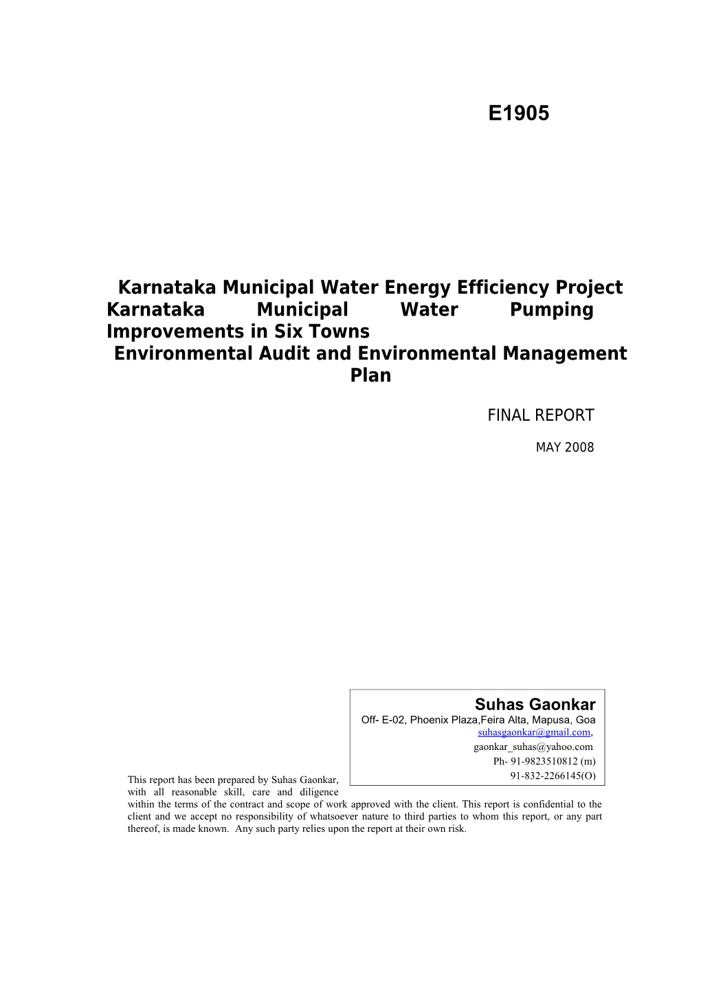 Karnataka Municipal Water Energy Efficiency Project