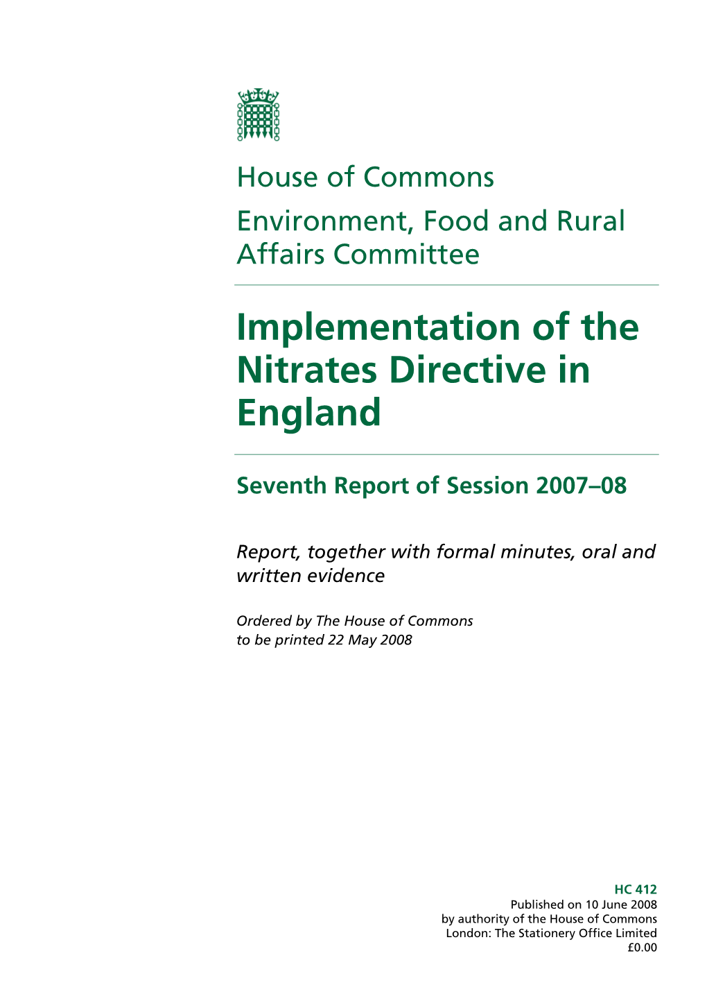 Implementation of the Nitrates Directive in England
