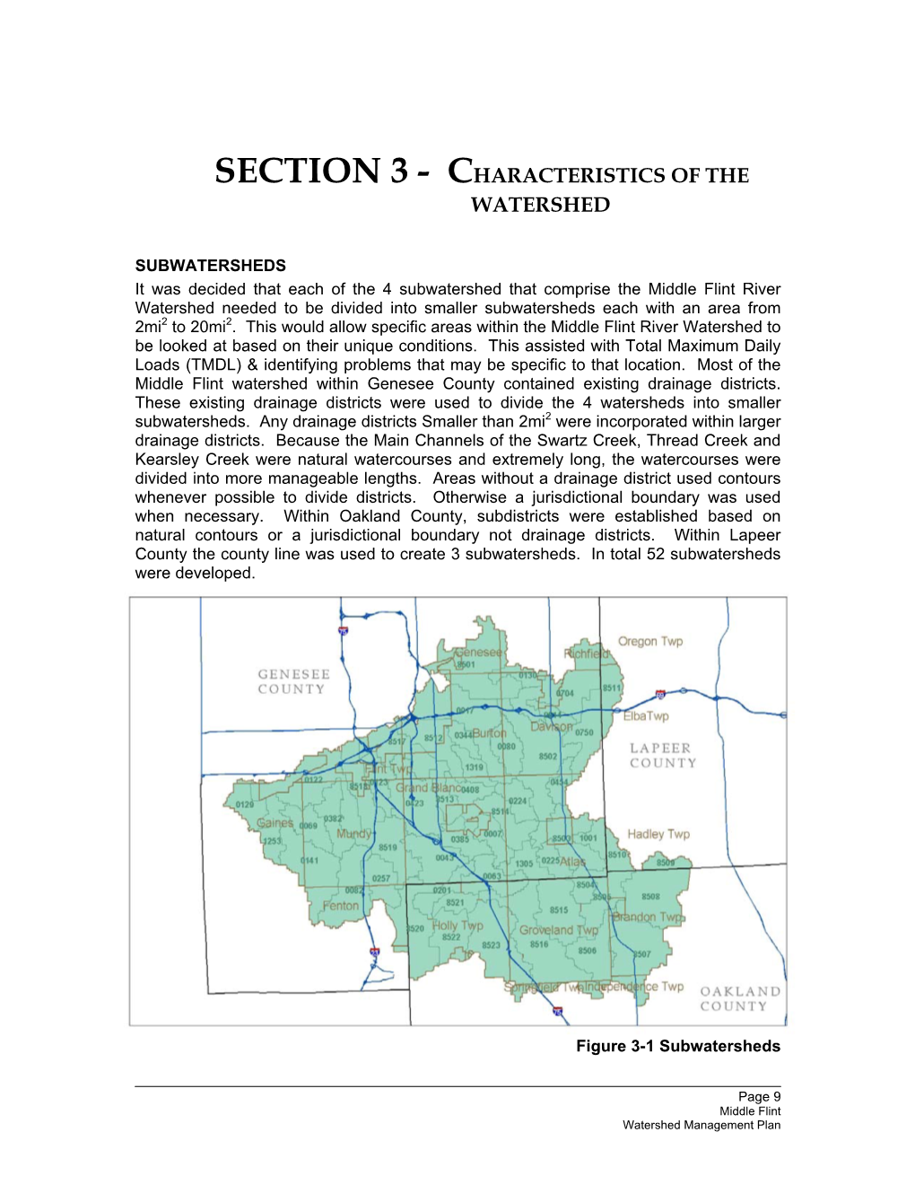 Section 3 - Characteristics of the Watershed