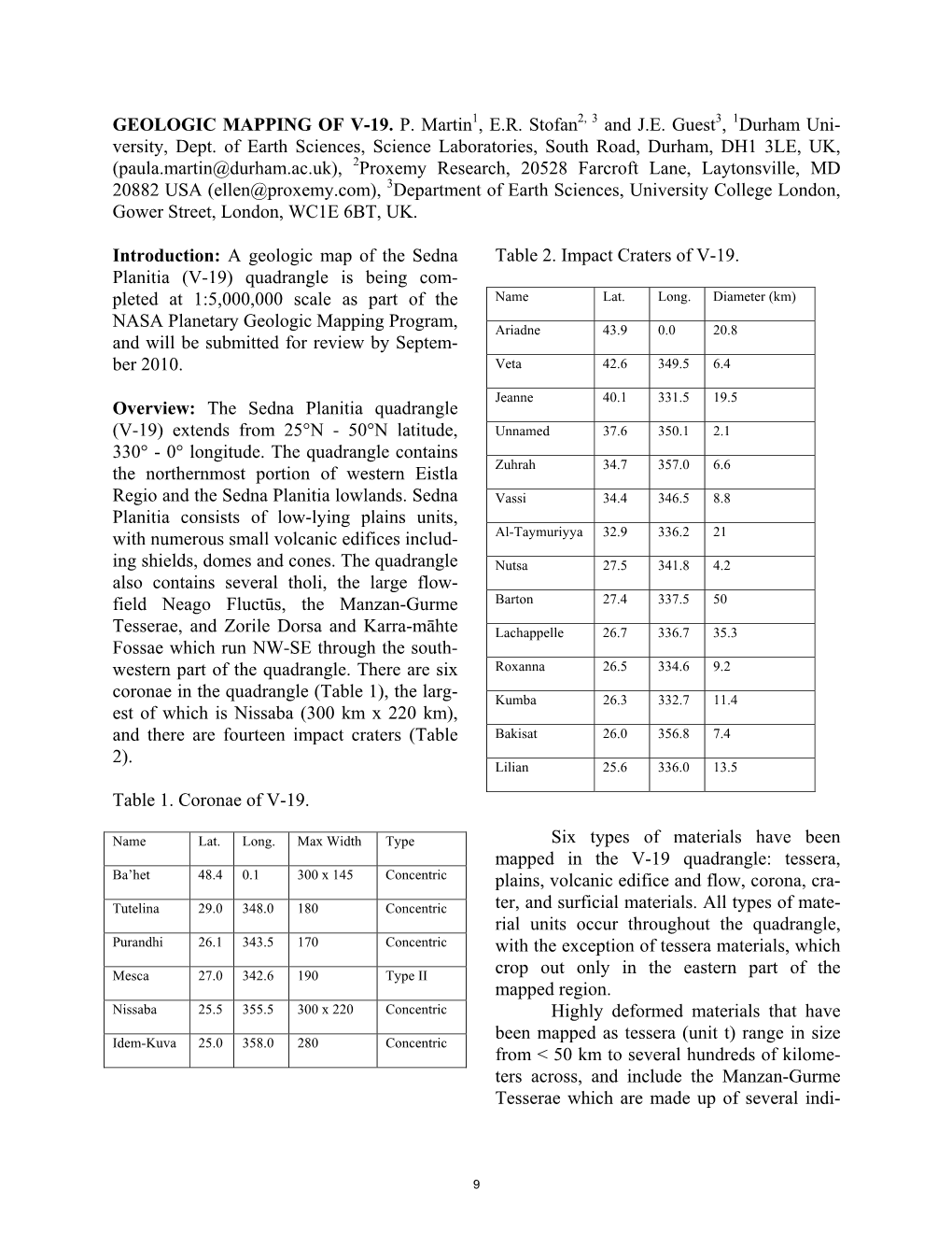 Geologic Mapping of V-19