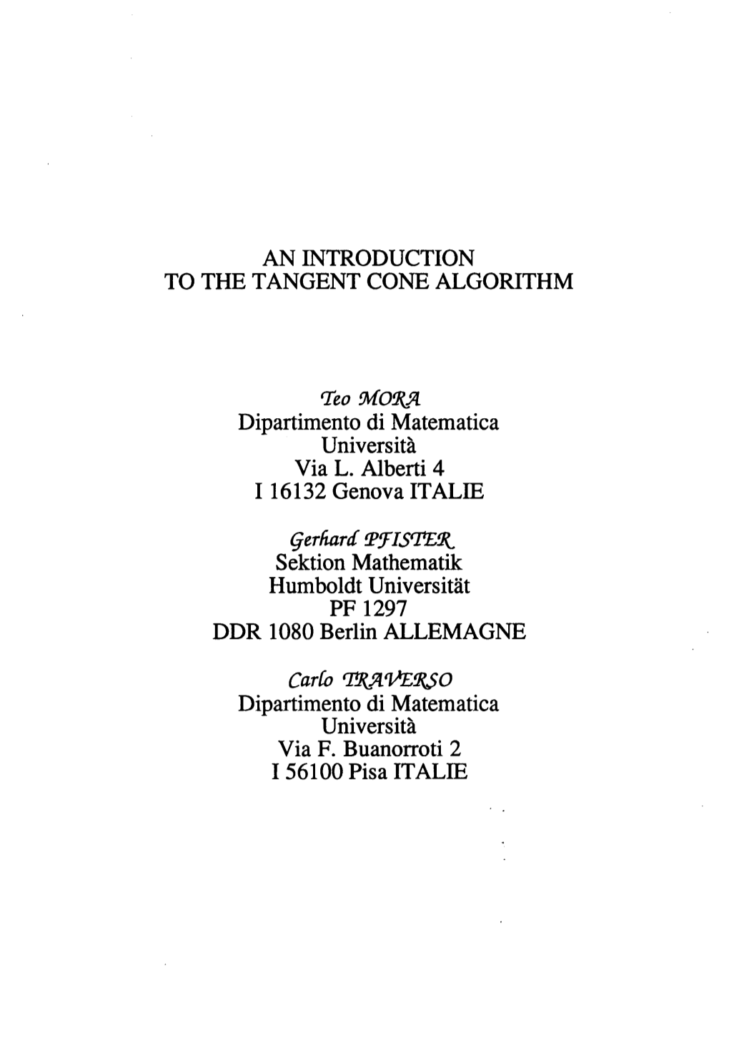 AN INTRODUCTION to the TANGENT CONE ALGORITHM Teo