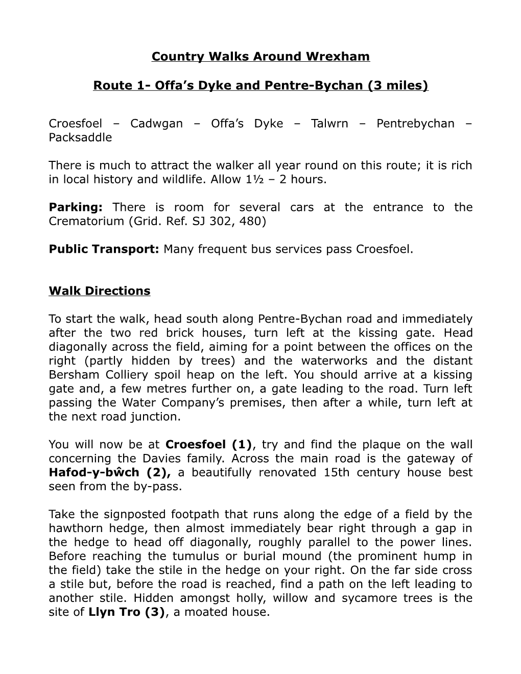 Route 1 Offa's Dyke and Pentre-Bychan