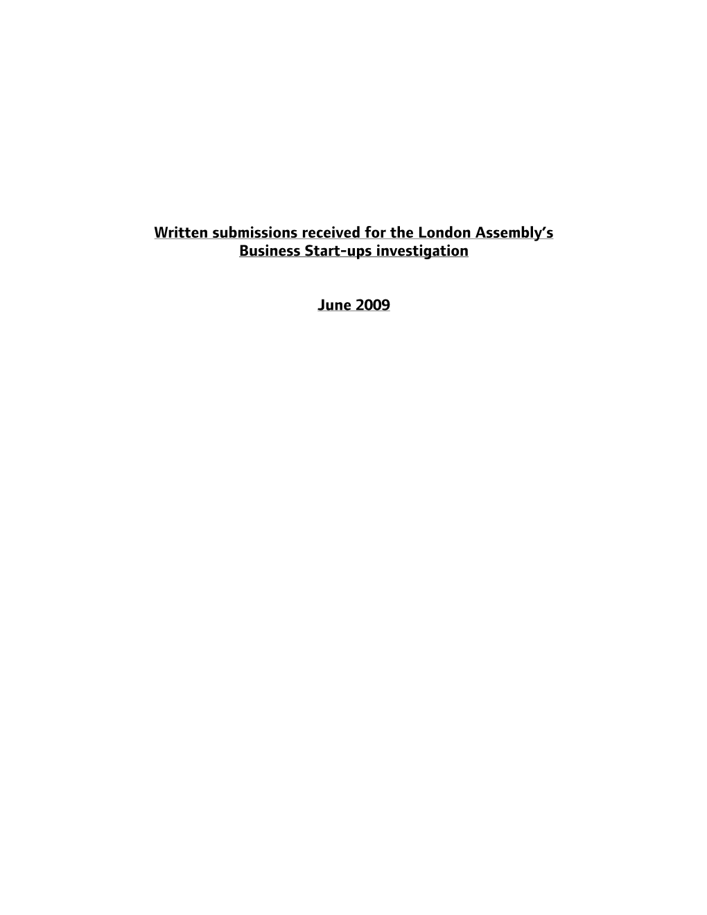 Written Submissions Received for the London Assembly's