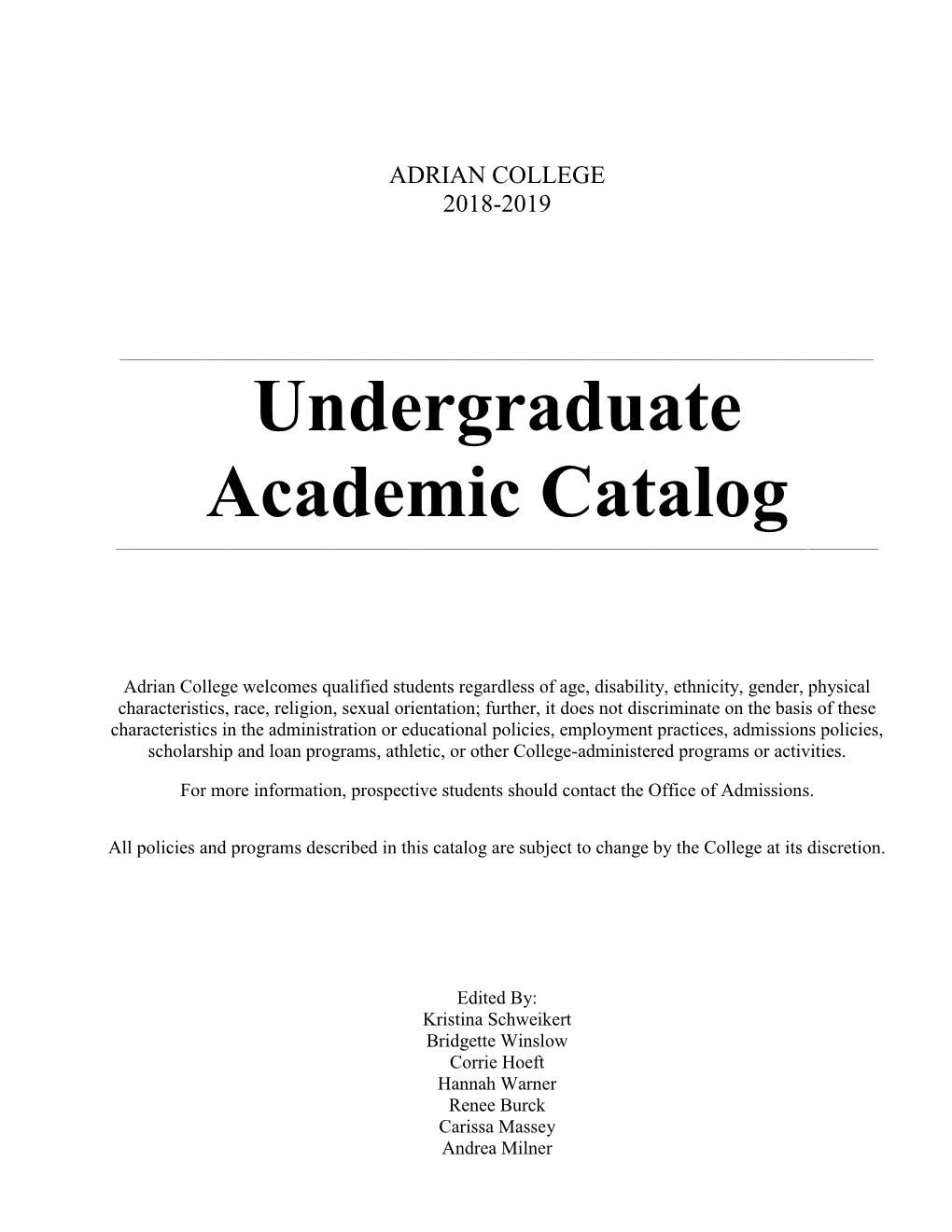 Undergraduate Academic Catalog ______