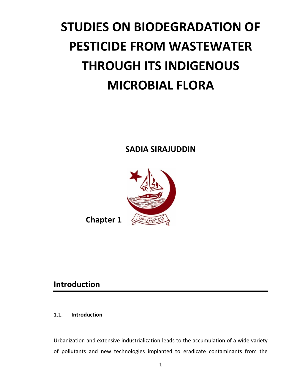 Studies on Biodegradation of Pesticide from Wastewater Through Its Indigenous Microbial Flora