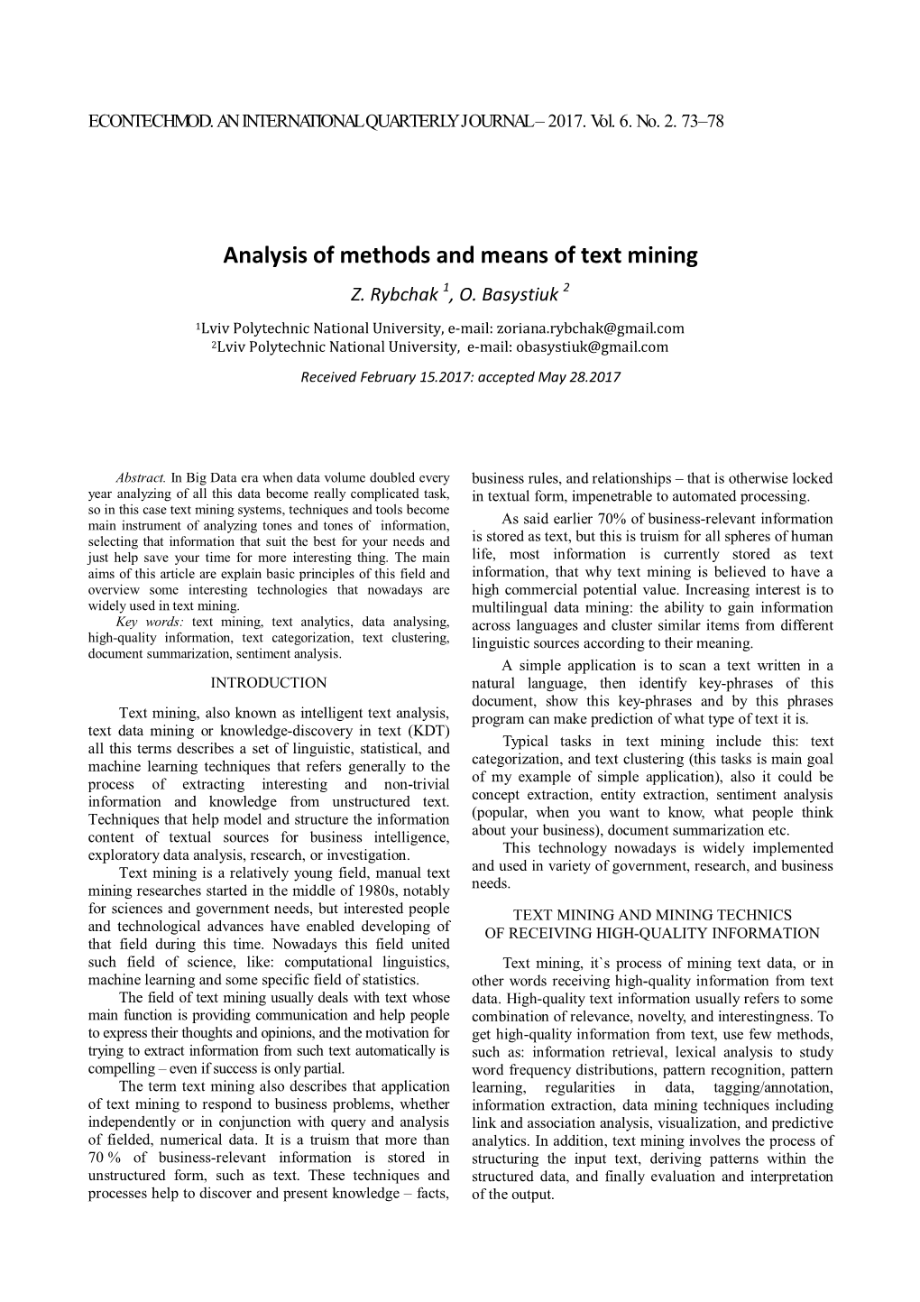 Analysis of Methods and Means of Text Mining Z