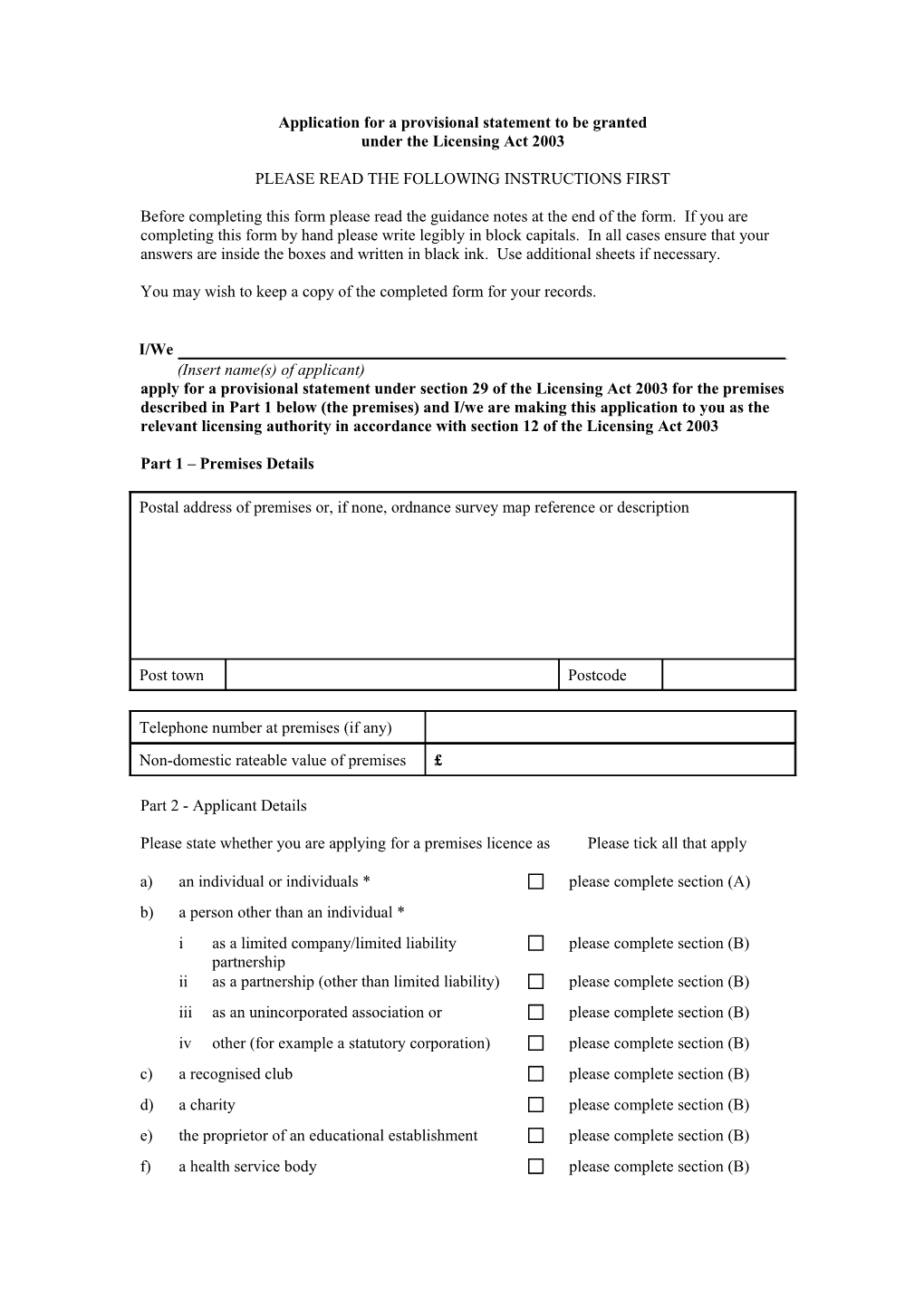 Application for a Provisional Statement to Be Granted