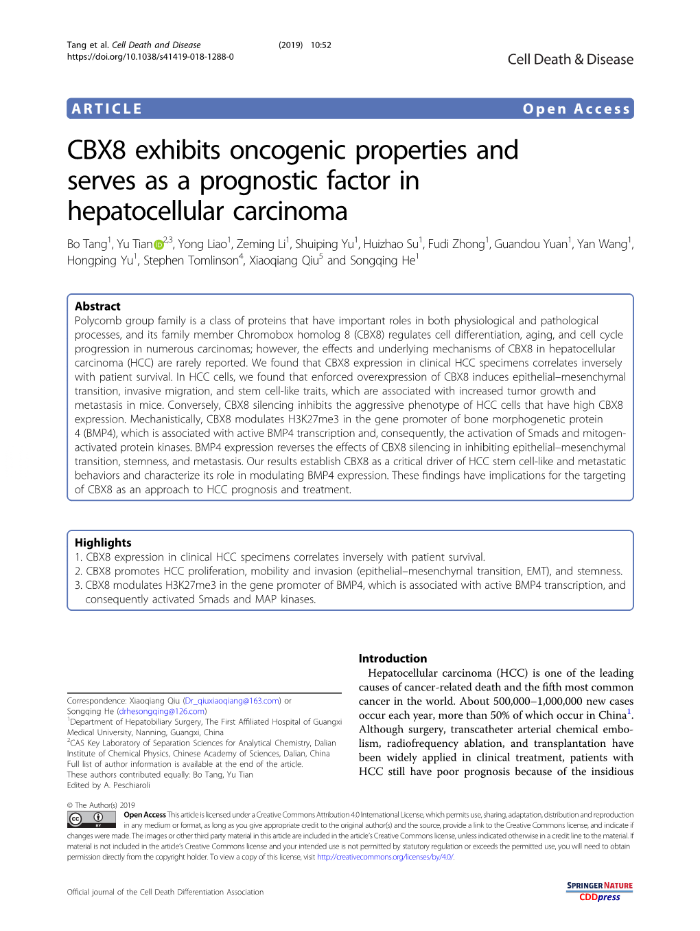 CBX8 Exhibits Oncogenic Properties and Serves As a Prognostic Factor In