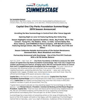 Capital One City Parks Foundation Summerstage 2019 Season Announced
