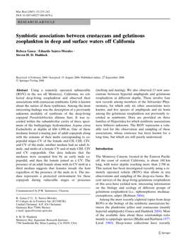 Symbiotic Associations Between Crustaceans and Gelatinous Zooplankton in Deep and Surface Waters Off California