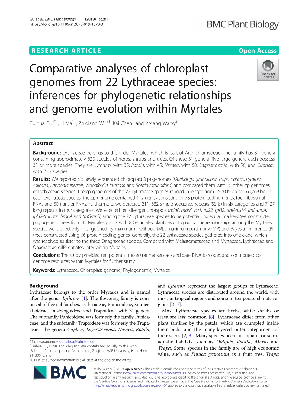 Comparative Analyses of Chloroplast Genomes from 22 Lythraceae Species