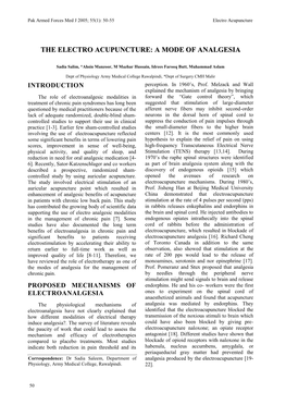 The Electro Acupuncture: a Mode of Analgesia