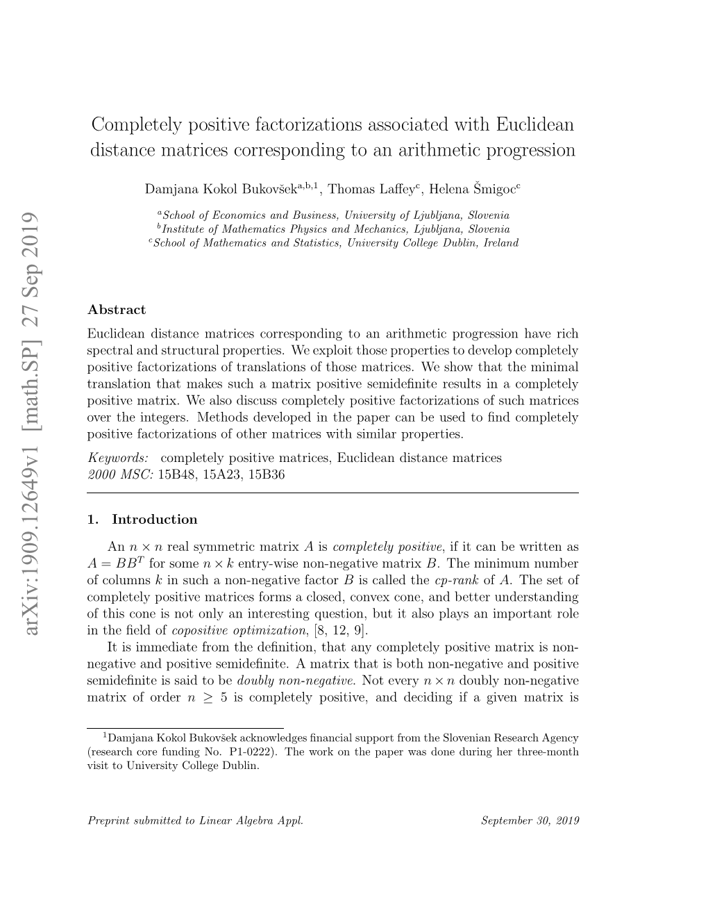 Completely Positive Factorizations Associated with Euclidean Distance