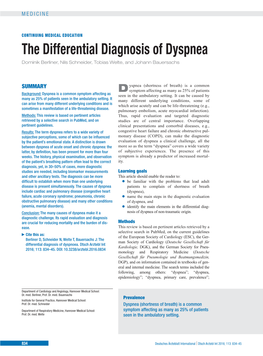 The Differential Diagnosis of Dyspnea Dominik Berliner, Nils Schneider, Tobias Welte, and Johann Bauersachs